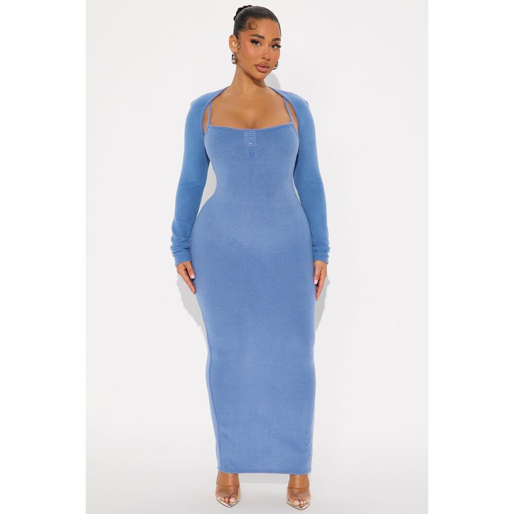 No Rush Sweater Maxi Dress - Dusty Blue - DustyBlue - Size 3X